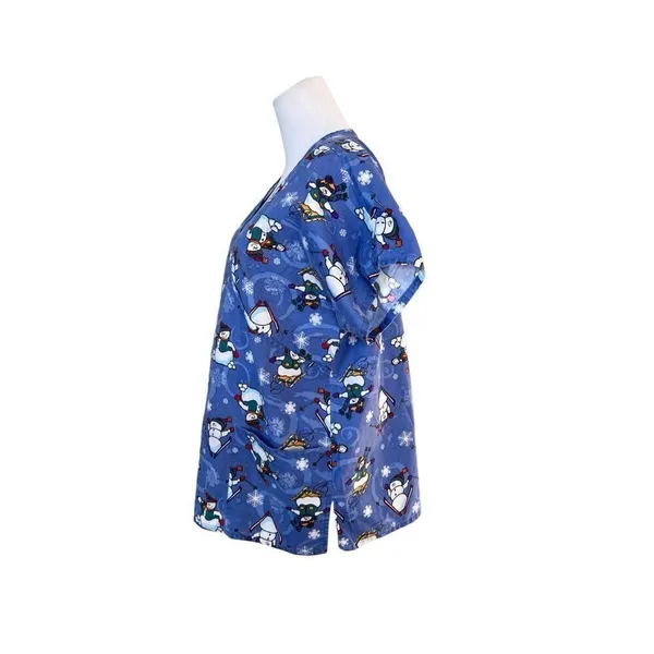 JIJ Scrubs Blue Snowman Snowflake‎ Scrub Medical Top LARGE Wintertime Snow - Image 2