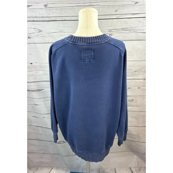 Aerie "Checked Out" Graphic Sweatshirt Blue Ribbed Crew Neck Oversized Medium - Image 4