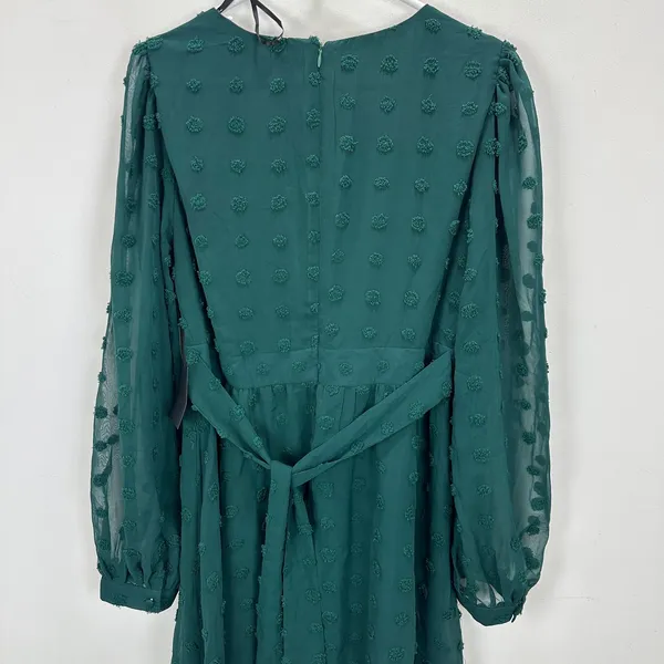 Lulus Always on Repeat Emerald Green Clip Dot Long Sleeve Mini Dress Large NWT - Image 12