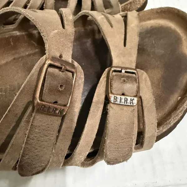 Birkenstock Sandals Womens Size 36 Brown Suede Slide Strappy Buckle Comfort - Image 2