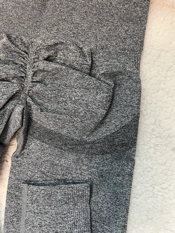 Workout Yoga Athletic Leggings Heather Gray Banded Waist - Image 8