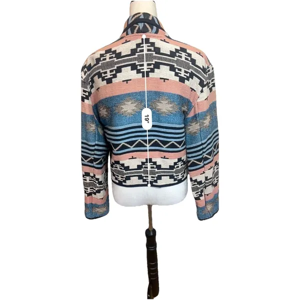 Vintage Tapestry Crop Jacket Aztec Design Size S Cowboy Boho Festival Goblincore - Image 4