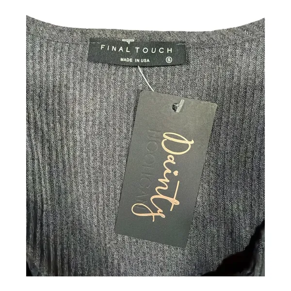 Final touch Ribbed Knit Bell Sleeve Tie Front Crop Top Charcoal Gray Small - Image 2