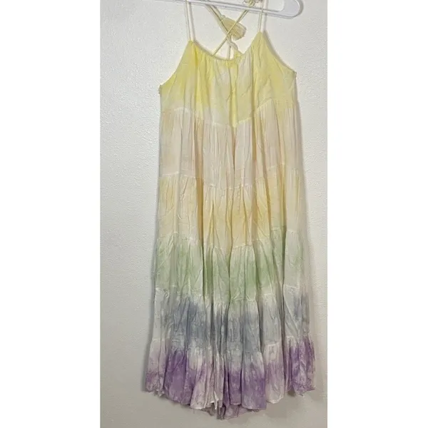 STORIA Tie Dye Maxi Dress Colorful Sleeveless Tasseled Straps Size S 100% Rayon - Image 15