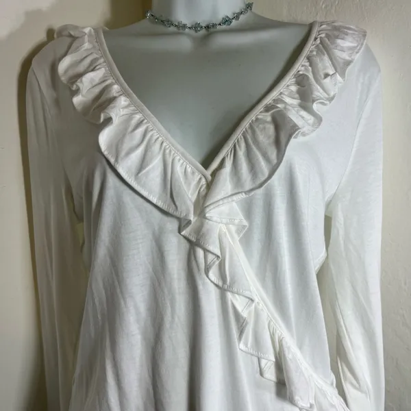 Lilly Pulitzer White Ruffle V-Neck Long Sleeve Top - Image 3