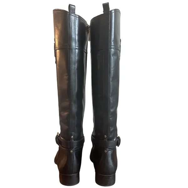 Tory Burch Black Leather Riding Boots Embossed Double T Logo Size 8 - Image 3