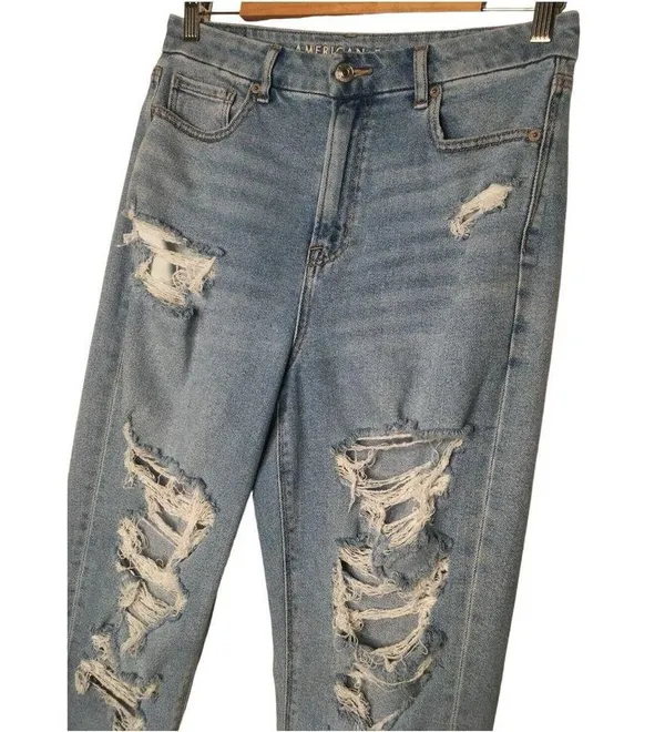 American Eagle Jeans Womens 8 Curvy Mom Jean 90s Distressed Light High Rise Blue - Image 10