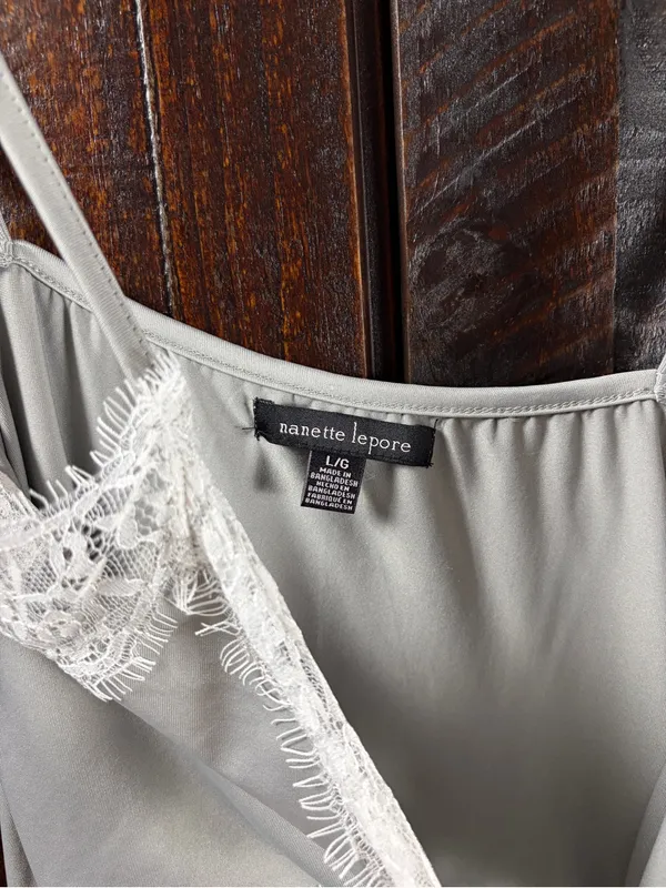 Nanette Lepore Gray Lace-Trim Chemise Slip Dress Size Large - Image 6