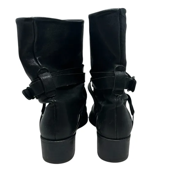 Stuart Weitzman Ranch‎ Dressing Boots Moto Buckle Leather Black Size US 6 - Image 8