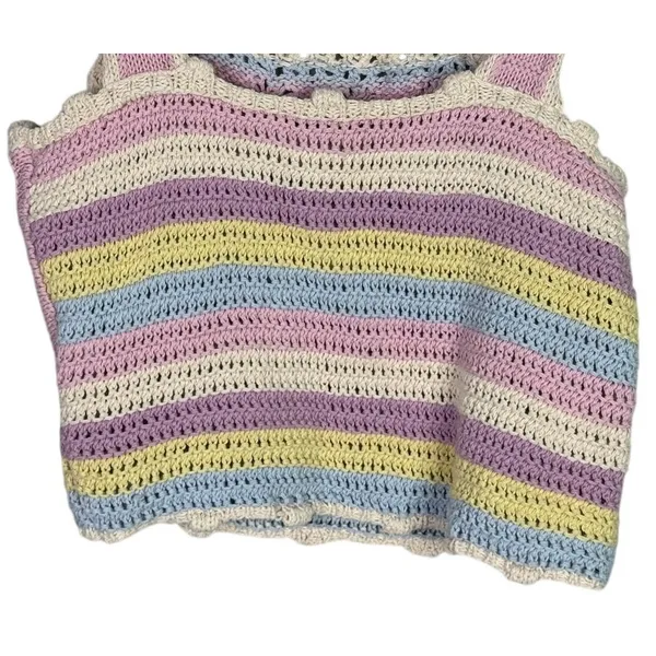 Zara Rare Sleeveless Crochet Knit Stretch Cropped Tank Top M Pink Multicolors - Image 7