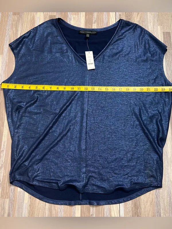 White House Black Market Navy Blue Shimmer V-Neck Tank New Women’s Large - Image 2