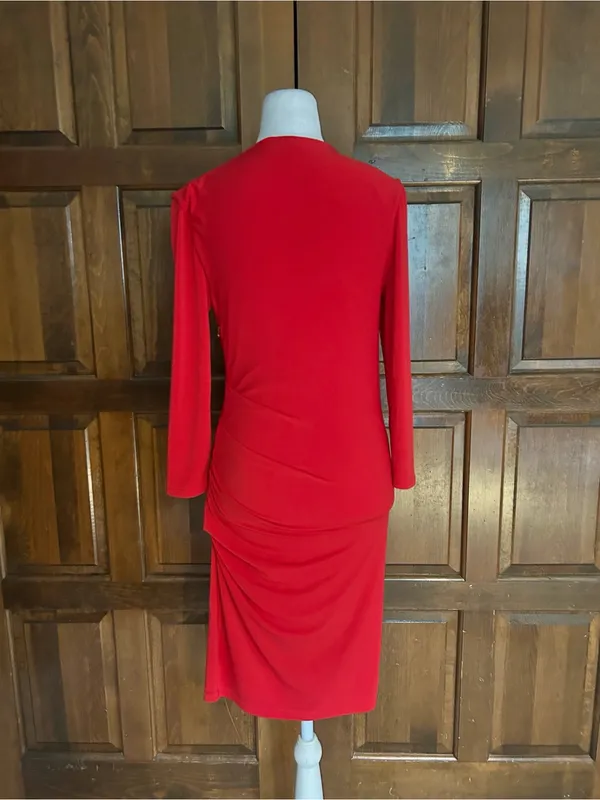 Juicy Couture Dress Womens Small S Red Jersey Ruched Asymmetric Long Sleeve Mini - Image 3