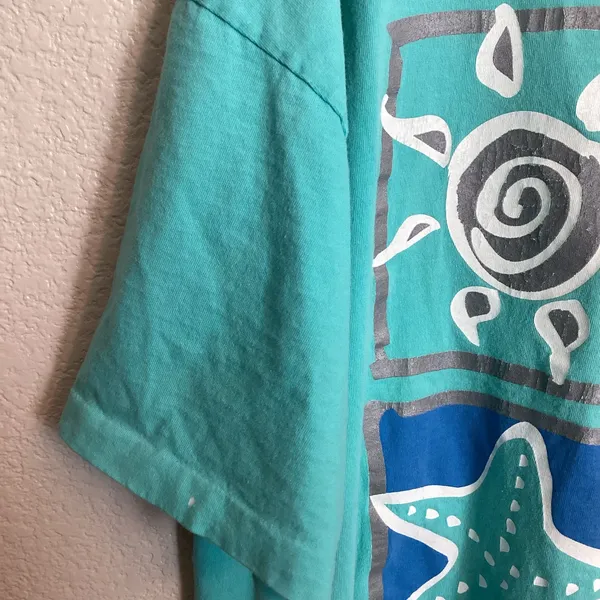 Vintage Beach Bound Teal Graphic Pocket T-shirt Summer Cover-up Loungewear OS - Image 3