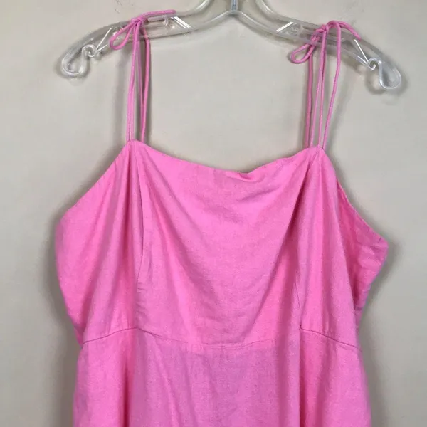 Old Navy Women’s Linen Blend Hot Pink Tie Strap Smocked Back Mini Dress - Image 2