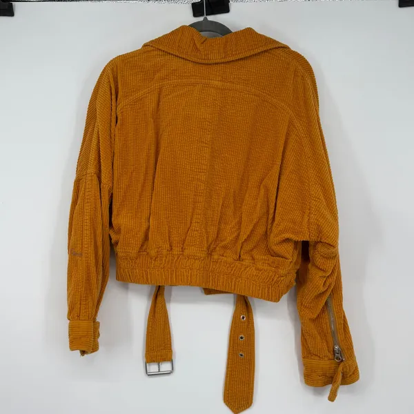 Free People Mustard‎ Yellow Corduroy Moto Jacket Belted Cropped Size S - Image 2