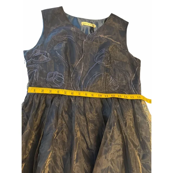 STYLEWE HZY Navy Blue Organza with Emroidered Floral Detail Dress - Image 6