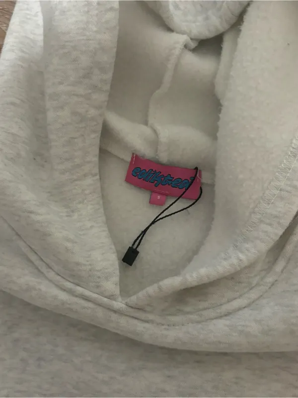 Edikted Light Gray Hoodie with Pink Bow Accent - Image 2