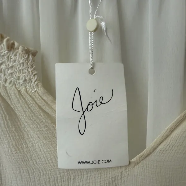 Joie Silk Boho Flowy Beachy Relaxed Peasant Smocked V-Neck Blouse L Ivory - Image 7