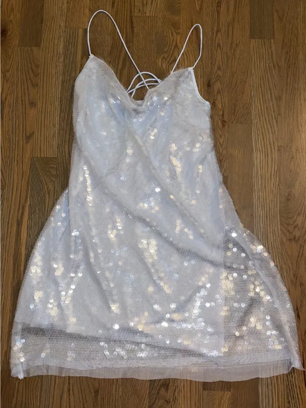 NWT Wild Fable Light Blue Sequin Cowl Neck Mini Dress Size L - Image 3