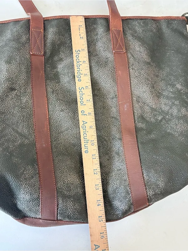 Mark Cross Vintage Army Green Leather Large Tote Shoulder Bag 19”x15” - Image 12