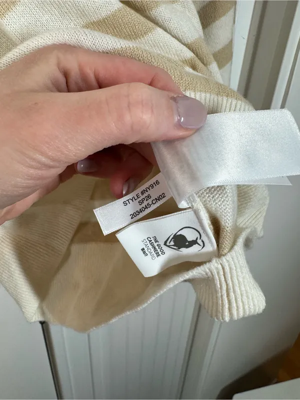 Madewell Cashmere Crewneck Sweater Women Small Ivory Biscuit Stripe NEW NY916 - Image 5