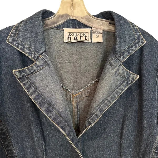Keren Hart‎ Denim Blazer Lace Jacket Women's Medium Y2K Vintage 80s Cottagecore - Image 5