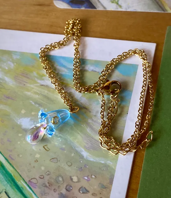 Handmade quality Czech glass bead & German acrylic flower bead cute fairy cottage style necklace💐🩵 - Image 2