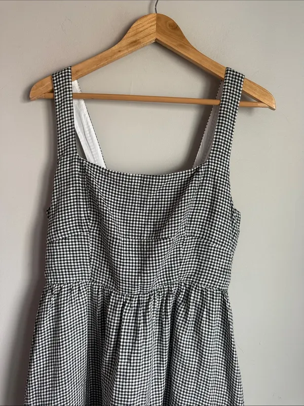 Quince Gingham 100% European Linen Fit & Flare Midi Dress Large - Image 5