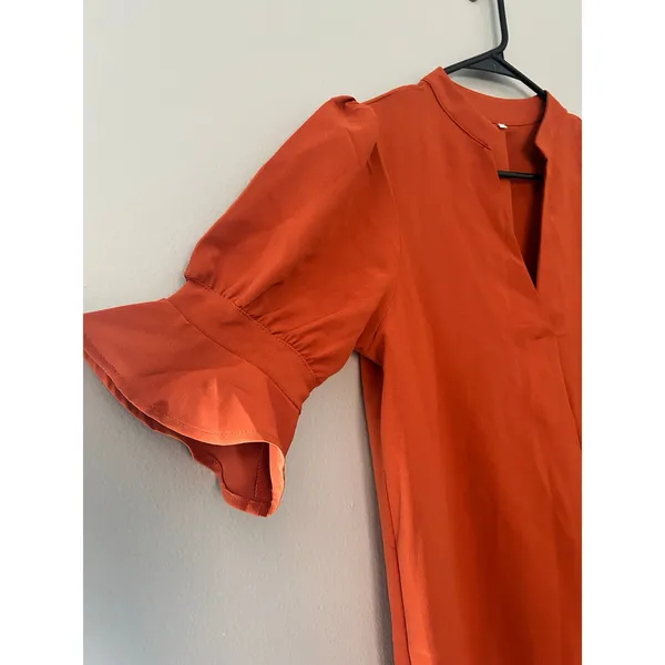 Orange V-neck Lightweight Midi Dress Sz S - Image 2