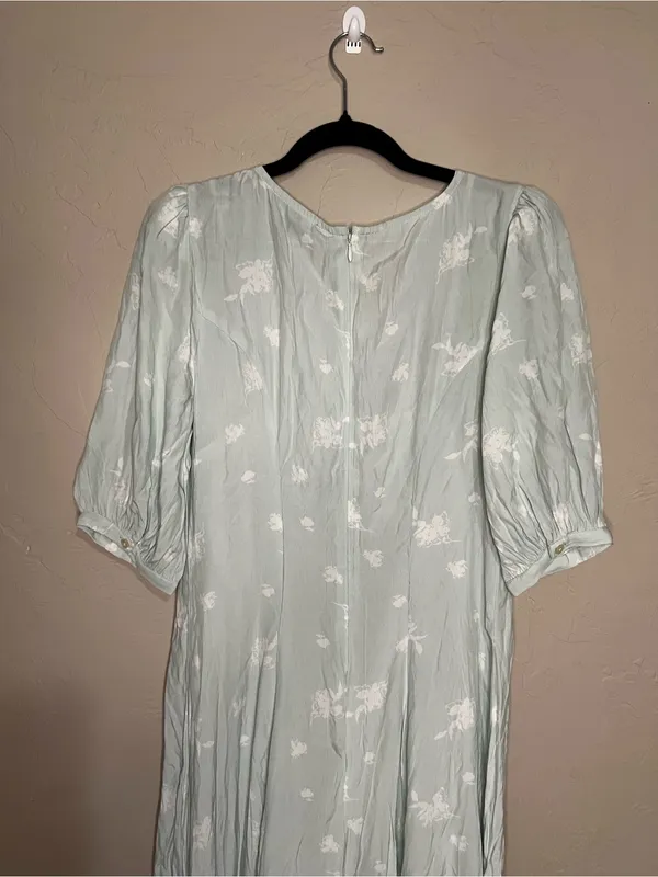 Something‎ Navy Light Teal Chalk Etch Flowers Viscose Romantic Maxi Dress - Image 11