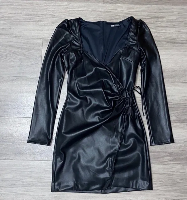 ZARA Faux Leather Wrap Dress - Image 7