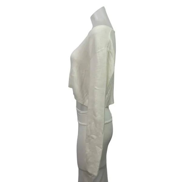 Brandy Melville Cream Ribbed Knit Long Sleeve Cropped Button Up Cardigan Sz S/M - Image 2