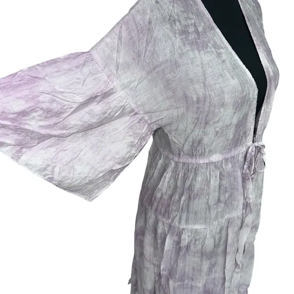 Easel Women's Kimono Purple‎ and White Marble Floor Length Size Small SS Beach - Image 3