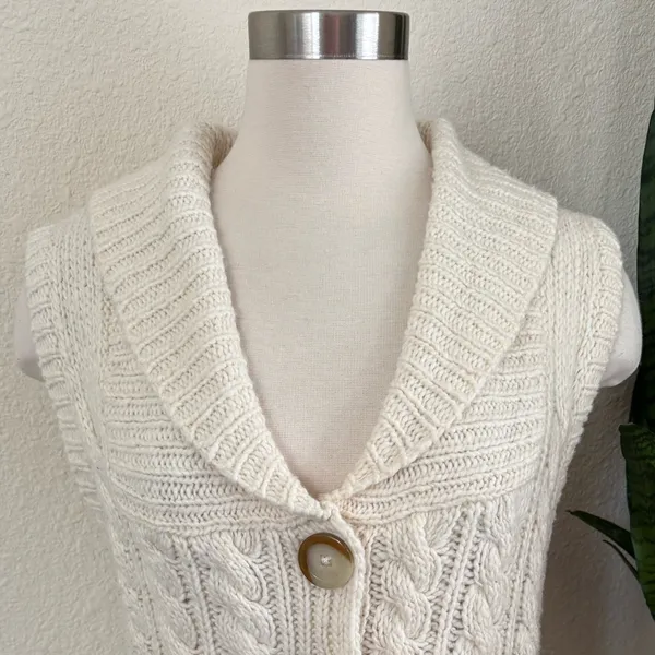 Vintage Cable‎ Knit Sweater Vest Shawl Collar Wool Blend Large - Image 7