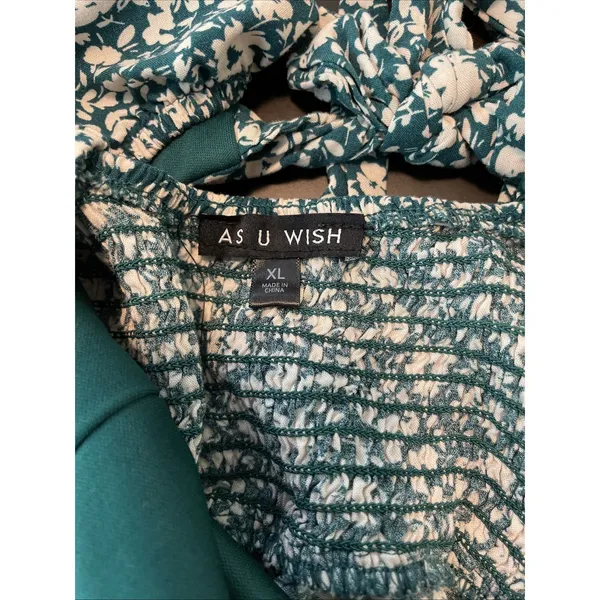 As You Wish XL Teal Floral Wide Leg Jumpsuit Puff Sleeve Boho Romper‎ - Image 13