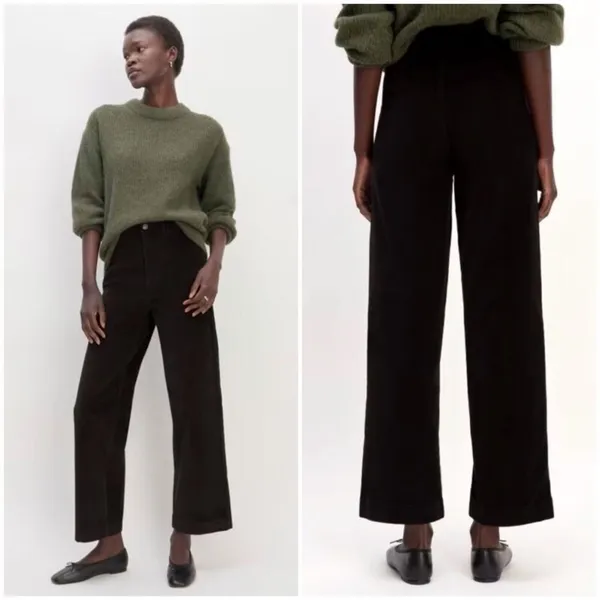 Everlane The Corduroy Wide-Leg Pants High Rise in Black Pockets Size 10 - Image 3