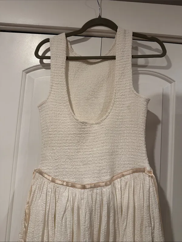 Free‎ People nightingale Cream dress smock back seersucker skirt small - Image 6