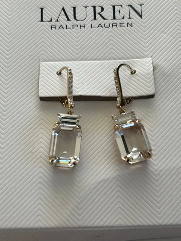 Lauren Ralph Lauren Gold-Tone Clear Crystal Drop Earrings NEW - Image 3