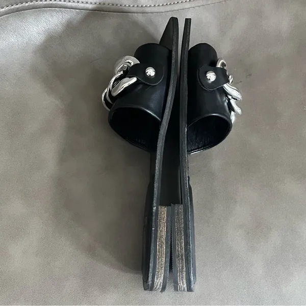 Beast Fashion Black Square Toe Slides Chunky Silver Chain Sandals 6.5 - Image 3