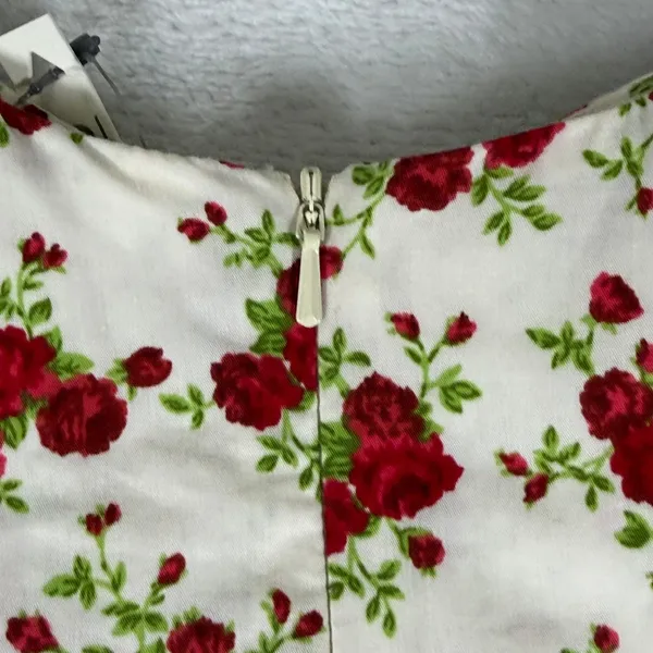 ASOS Design Floral Puff Sleeve Babydoll Mini Dress White Red Rose US 8 NEW - Image 10