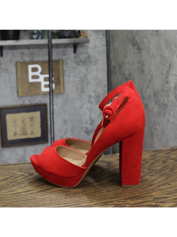 NWT Sun + Stone Block-Heel Open Toe Micro Suede Platform Sandals New Red 10M - Image 3