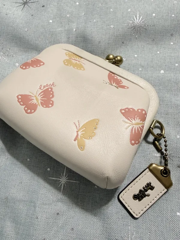 COACH 70512 Kisslock Coin Purse With Butterfly Print In Chalk/brass - Image 3