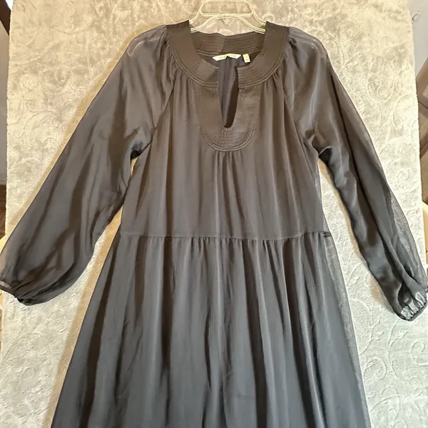 Soft Surroundings Olga Black Sheer Lined Tiered Maxi Dress L Elegant Timeless - Image 8
