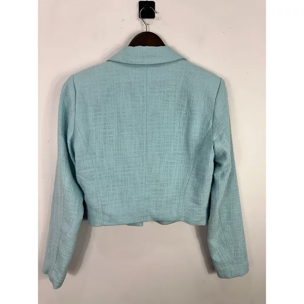 Abercrombie Fitch Light Blue Textured Cropped Blazer‎ Jacket Womens Size Small - Image 3