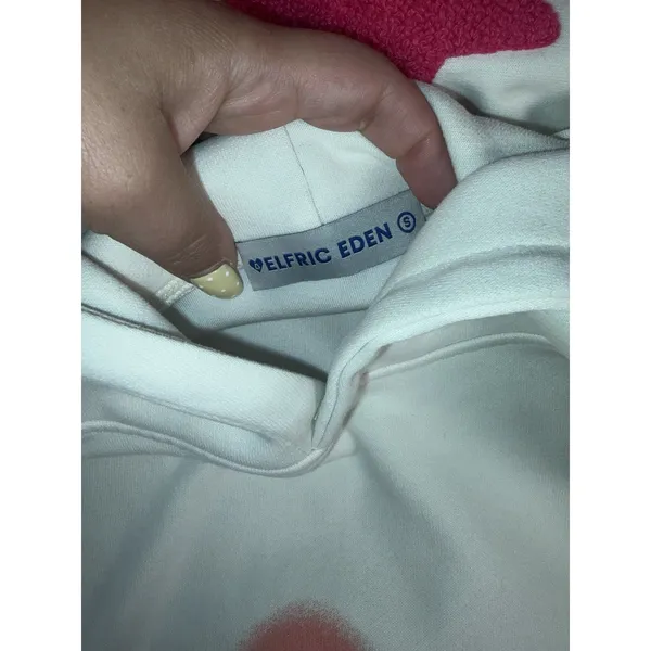 Aelfric Eden Women's Small Star Graphic Pullover Hoodie Cream Pink Chenille Y2K* - Image 4
