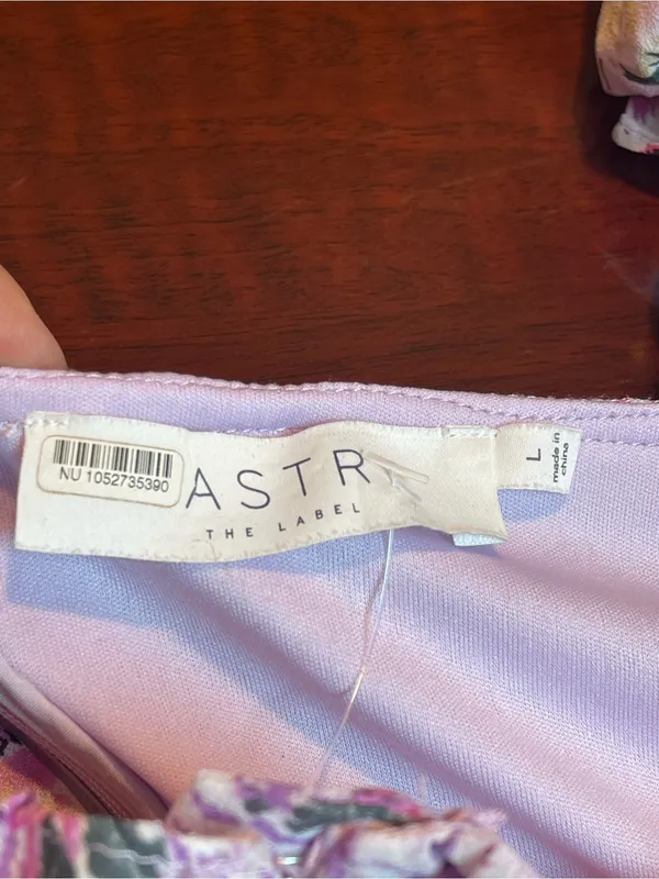 ASTR The Label Floral Ruched Puff Sleeve Mini Dress Purple Sz L Fairy Whimsical - Image 10