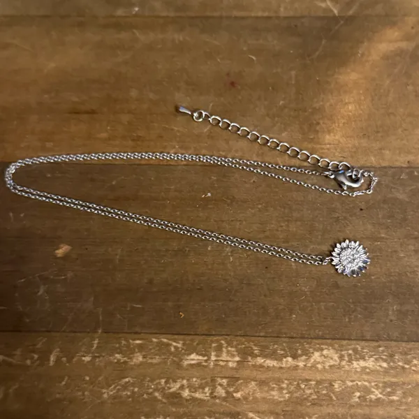 Dainty white gold dipped pave sunflower pendant necklace - Image 3