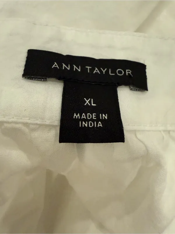 Ann Taylor White Lace Inset Puff Sleeve Blouse - Size XL - Image 3