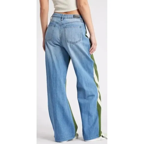 AUSTIN LANDING Sporty Jogger Jeans Green Stripes‎ Denim Back Size 5 Juniors - Image 6