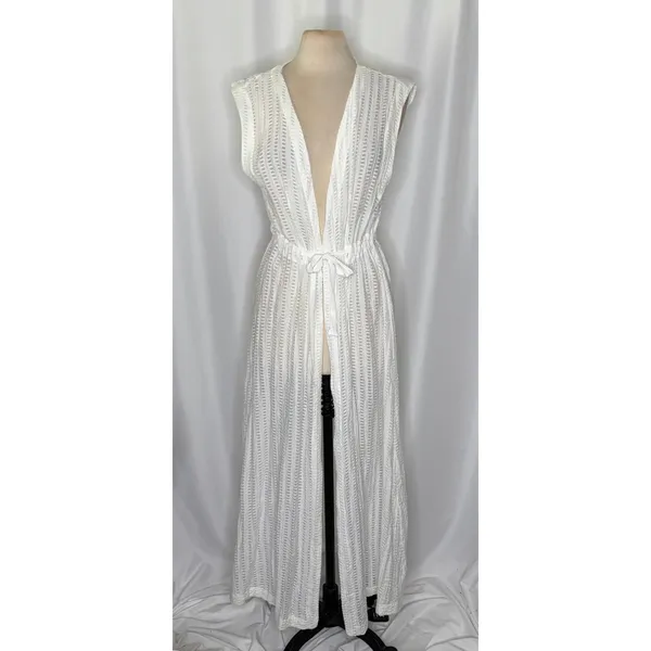 Anthropologie LILKA Eyelet White Cloud Swim Cover Up Maxi Dress Duster Medium - Image 2